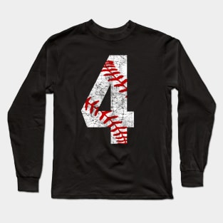 Vintage #4 Baseball Laces Baseball Mom Jersey Love Baseball 4th Birthday T-shirt Long Sleeve T-Shirt